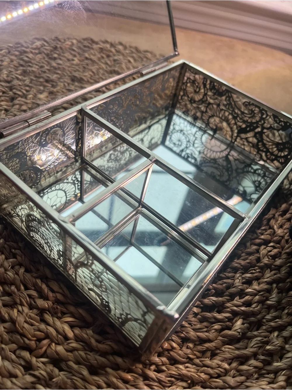 Decorative Glass and Silver Jewelry Organizer Tray - Silver